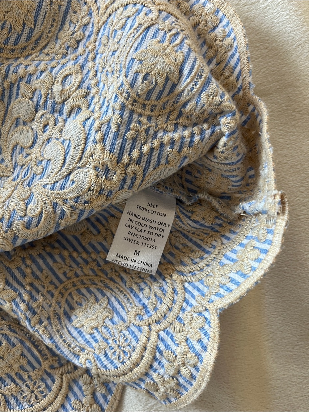Women’s Blue Striped Embroidered Eyelet Cami Top - Picture 11 of 11